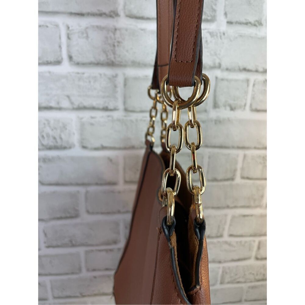 Seven Days Lifestyle & Dreams Vegan Leather Shoulder Bag Brown with Gold Chain - Picture 7 of 14